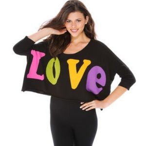 Betsey Johnson Black Crop Top with Vibrant Love Design